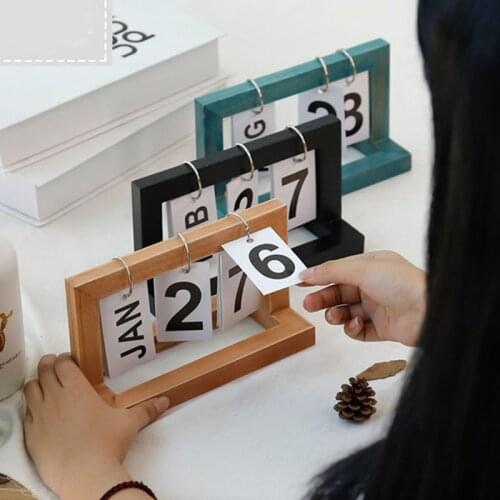 Newest DIY Calendar 2021 Desk Flip Calendars Wooden Home Vintage Ornaments Home Decorate