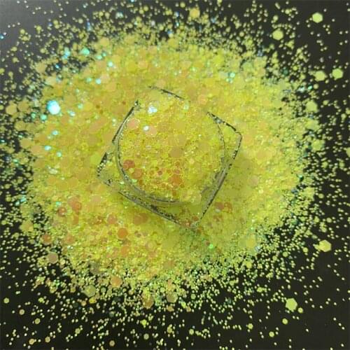New PET Material Rainbow Lemon Yellow Color Mixed Hexagon Shaped Glitter Powder Sequins Glitter For Nails Art Crafts Decorations