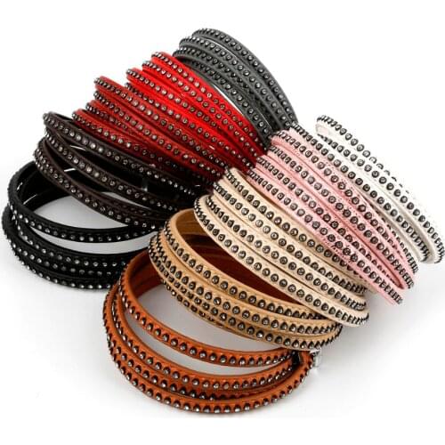 Width 6MM 100CM Flat Leather Cord Rope with Crystal/Accessories Parts/Jewelry Finding/Hand Made/Jewelry Making/Bracelet Material