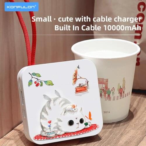 10000 Mah Power Bank Portable Charger Slim Powerbank Built In Cable External Battery Pack For iphone12 Series Samsung