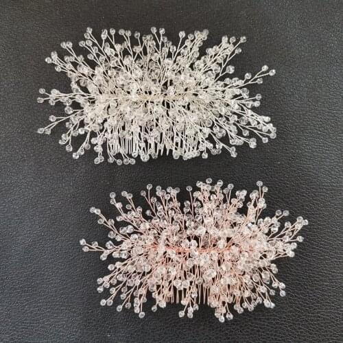 SLBRIDAL Handmade Silver Color Rhinestones All Clear Crystals Wedding Hair Comb Bridal Headpieces Hair accessories Women Jewelry
