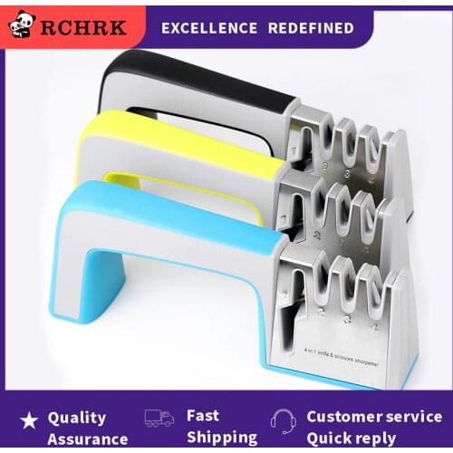 Kitchen Knife Sharpener 4 Stages 4 in 1 Diamond Coated& Fine Ceramic Rod Knife Shears and Scissors Sharpening System Tools Hot