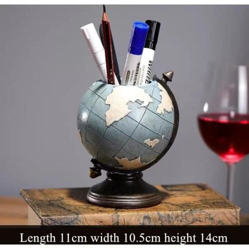 Vintage Globe Resin Pen Holder Desk Organizer Makeup Brush Storage Holder Display Desktop Ornament Office School Stationery Gift
