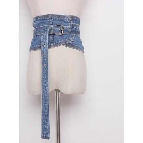 Womens runway fashion denim Cummerbunds female korean fashion decoration wide belt R884