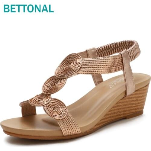 BETTONAL ladies sandles shoes women sandals wedge fashion casual summer roman gladiator elegant female sandalias big size 42
