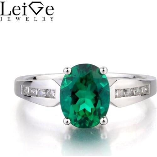 Leige Jewelry May Birthstone Lab Emerald Ring Wedding Ring Oval Cut Green Gemstone Ring 925 Sterling Silver Ring Gifts for Women
