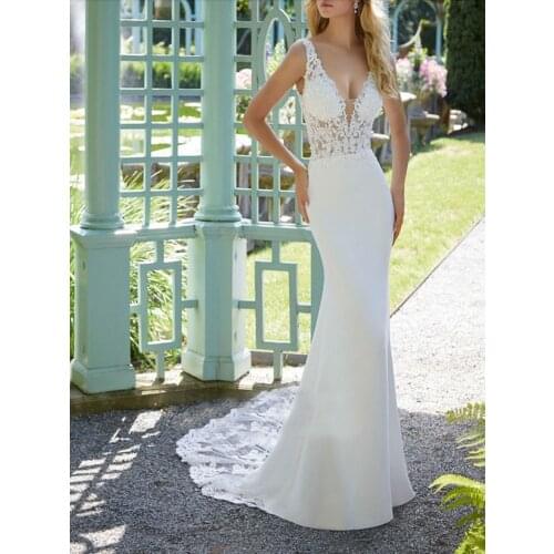 New Style Wedding Dresses Stretch Fabric Sleeveless V-neck Design Slim Bridal Dress Size Custom Robe De Mariée