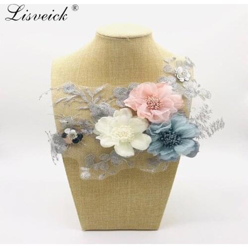 1pcs quality 3D Flower Lace Applique Embroidery Sequin Mesh Sewing Craft DIY Wedding dress Clothes Accessories