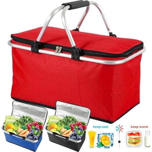 1pc Lunch Bags Folding Picnic Insulated Cooler Bag Cool Hamper Storage Basket 32L Camping Bag Box Outdoor Portable Picnic Basket