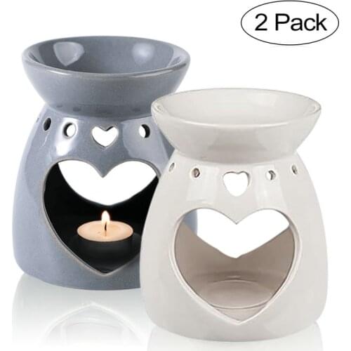 2 Pack Heart Shape OIL Burner Ceramic Aroma Burner Fragrance Tea Light Wax Holder Candle Melt Burners for Christmas Gift