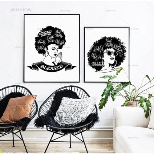 Afro Woman Praying God Lord Quotes Wall Art Canvas Painting Picture Classy Glamour Diva Lady Nubian Posters Print Home Decor