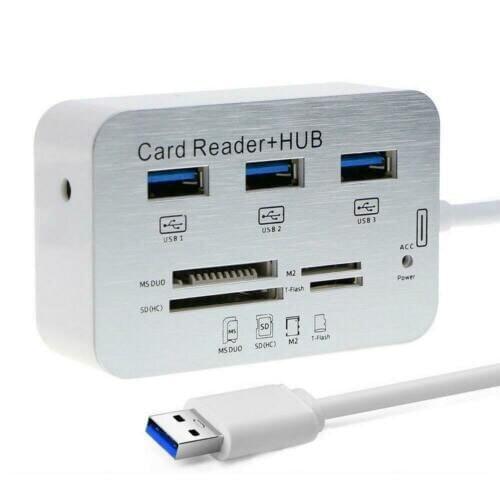 Aluminum 3 Port USB 3.0 Hub MS SD M2 TF Multi-In-1 Memory Card Reader Adapter US