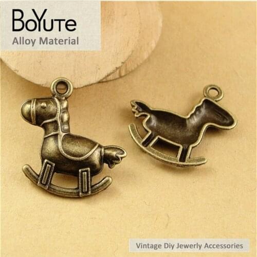 BoYuTe (50 Pieces/Lot) 23*22MM Vintage Diy Accessories Parts Wholesale Alloy Material Antique Bronze Rocking Horse Pendant