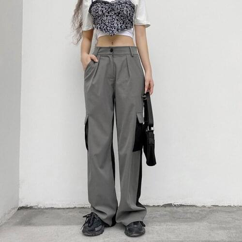 Y2K Big Pocket Cargo Pants Patchwork Loose Trousers Trendy High Waisted Pants Women Casual Streetwear Autumn Costume LQ16319