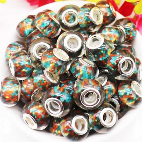10Pcs New Handmade Color Resin Murano Charms European Large Hole Beads for Bacelet Jewelry Women Hair Beads Earrings DIY Making