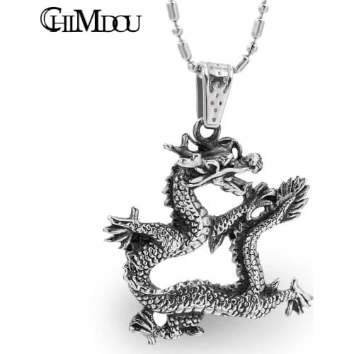 CHIMDOU Banquet Hot sale China Ethnic Unisex Stainless Steel Silver Color Dragon vacated turned Pendant P497