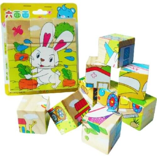 Wooden Puzzles 6 Sides Wisdom Jigsaw Early Education Toys Children Wooden Cartoon Animal Puzzle Toys Parent-Child Game