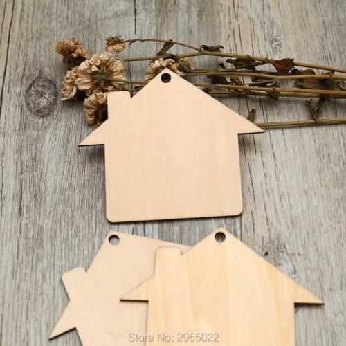 Wooden House Cut Unfinished DIY family tags,Wood tags, craft shape
