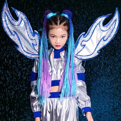 Kids Hip Hop Jazz Modern Dance Accessories Silver And Blue Big Wings Girls Catwalk Show Stage Performance Fashion Props DQL5971