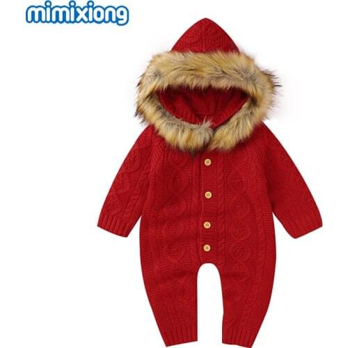 Baby Rompers Winter Warm Hooded Long Sleeve Newborn Boy Girl Jumpsuits Outfits One Piece Autumn Knitted Toddler Infant Kids Wear