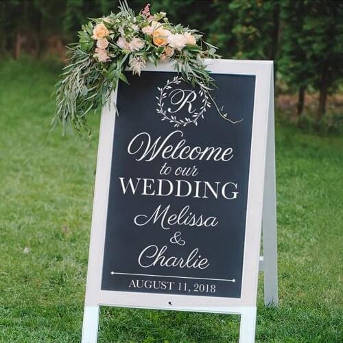 Welcome To Our Wedding Chalkboard Decals Wedding DIY Vinyl Decals Custom Bride Groom Name and Date Wedding Decor Sticker