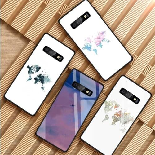 Travel world map vintage Tempered Glass Phone Case For Samsung Galaxy S8 S9 S10 S20 PLUS J6 J8 2018 NOTE 8 9 10 Cover Shell