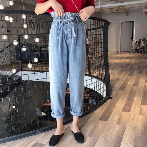 Boyfriend Jeans For Women Fashion Loose Women Jeans With High Waist Belt Vintage Denim Pants