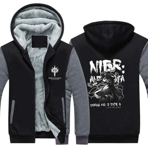 NieR:Automata Hoodie New Game 2B Cosplay NieR Automata Coat Jacket Winter Men Thick Zipper Sweatshirts