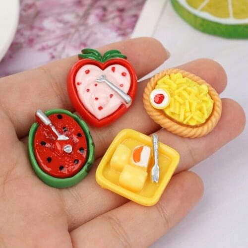 10pcs Simulation Watermelon, Strawberry,Hamburger And French Fries Diy Butter Gum Resin Jewelry Accessories Materials
