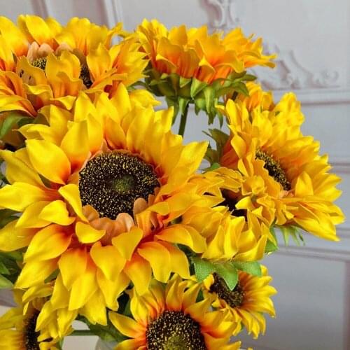 Artificial 3Heads Sunflower Fake Flower Simulation Flower Plant Bonsai Wedding Decoration INS Wind Home Decoration Flores