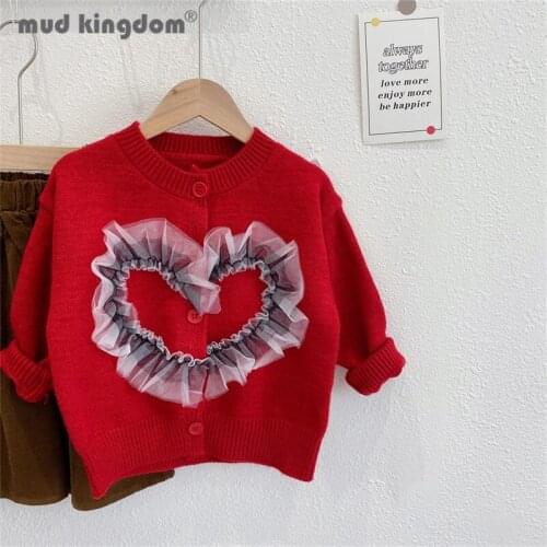 Mudkingdom Girl Cardigan Sweater Heart Patchwork Mesh Long Sleeve Tops Fashion Autumn Spring Girls Clothing for Spring Autumn