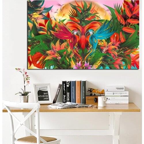 Print Tropical Jungle Flowering Bird of Paradise Abstract Oil Painting on Canvas Wall Art Picture Poster for Living Room Cuadros