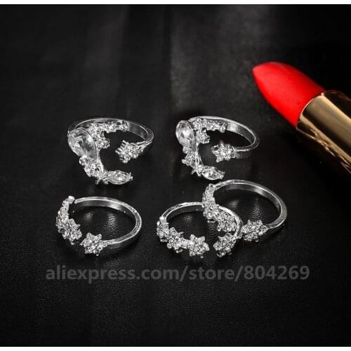 Hot Fashion Vintage Gold Star Knuckle Rings For Women Crystal Female Finger Rings Set Jewelry 5pcs/set