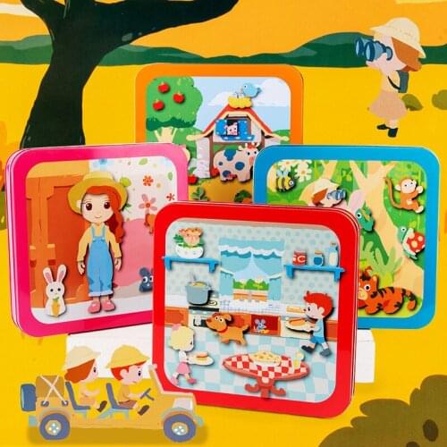 Multi-scene magnetic big piece jigsaw puzzle toy iron box childrens educational card life scene situation magnetic sticker toy