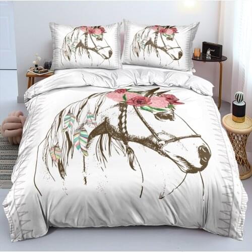 Fashion Bed Linens Bohemian Bedding Sets Horse with Flowers Comforter/Quilt/Duvet Cover 200x200 King Queen Full Twin Bedspreads