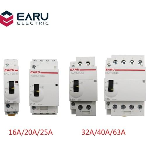 2P 4P 16A 25A 32A 40A 63A 220V 50/60Hz Din Rail Household AC Modular Contactor With Manual Control Handle Switch NO NC 2NO 2NC