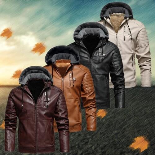2021 Mens Leather Jacket Hooded Coats Men Slim Fit Stand Collar PU Jacket Male Motorcycle Lapel Diagonal Zipper Jackets Men 5XL