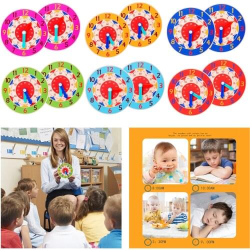 Set of 2 Wooden Clock Toy Teaching Aids Kindergarten Supplies