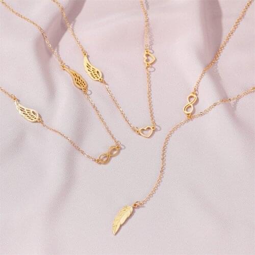 New Wing Digital-8 Necklace Feather Wing Heart Necklace For Women Gold Color Jewelry Necklaces & Pendants Choker Neckalce S183