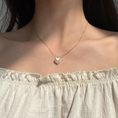 Fashion Heart Pendant Necklace Girl Clavicle Chain Contracted Pearl Choker Temperament Aesthetic Jewelry Charms Gift For Women