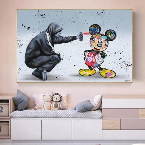 Disney Graffiti Cartoon Canvas Paintings Mickey Mouse Anime Posters and Prints Wall Art Picture for Living Room Home Decoration