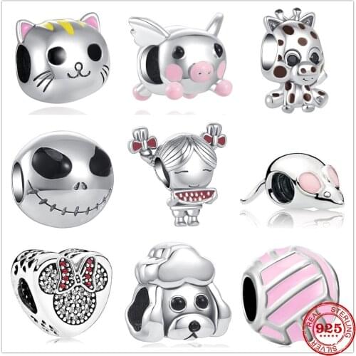 New 925 Sterling Silver Giraffe Dog Cat Mouse Pig Pendant Bead Charm Fit Original Pandora Bracelet For Women DIY Jewelry Gift