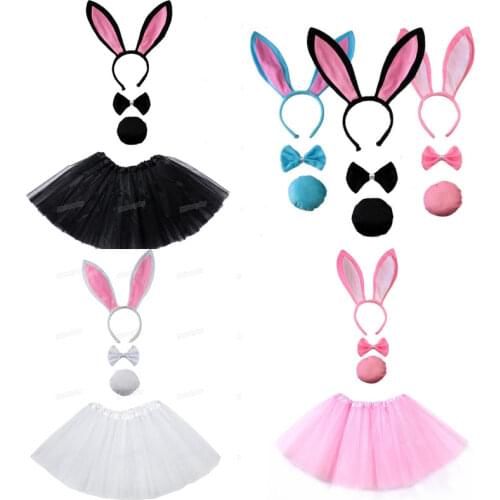 Bunny Ear Headband Set Black pink white Tutu Costume Hen Party big Rabbit ear hairbands Cosplay Birthday Gift Carnival
