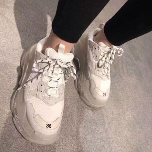 Clear Transparent Flat Heel Sneakers White Mesh Leather Breathable Sneakers Shoes Woman Platform Thick Heels Designer for Lady