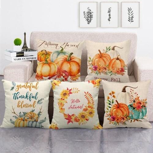 QIFU 45*45cm Single-sided Printing Cushion cover Thanksgiving pumpkin sofa cushions Pillow cases Linen pillow covers Sofa Decor