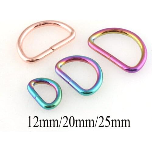 Rainbow 12MM 20MM 25MM D Rings Buckles for Webbing Belt Loop Buckle Hardware Pet Dog Collar Backpack Clasps 6 pcs