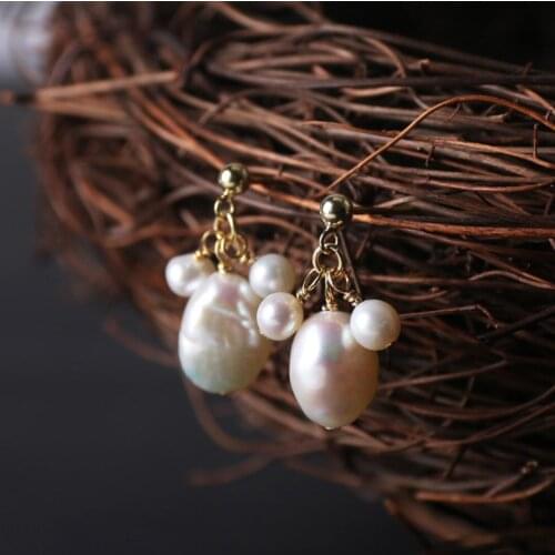 925 Sterling Silver Freshwater Pearls Dangle Drop Post Earrings A1412