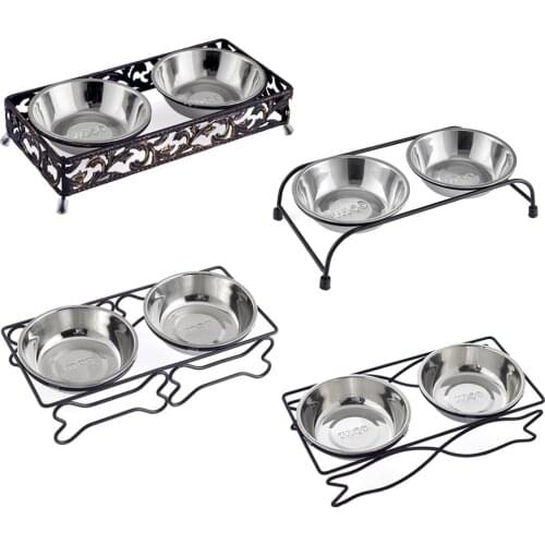 Dog Bowl Stainless Steel Ceramic Dog Cat Double Bowls Bone/fish Iron Stand Food Water Dishes Feeder Anti-Tumbling Pet Supplies