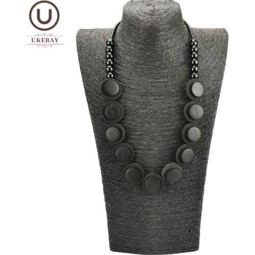 UKEBAY New Black Pearl Wood Necklaces Women Handmade Necklaces Designer Goth Choker Necklace Short Sweater Chains Rubber Jewelry