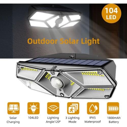 Upgraded 104 LED Solar Light Waterproof 120° PIR Motion Sensor 3 Mode Outdoor Solar Lights For Garage Yard Pathway Porch Garden
